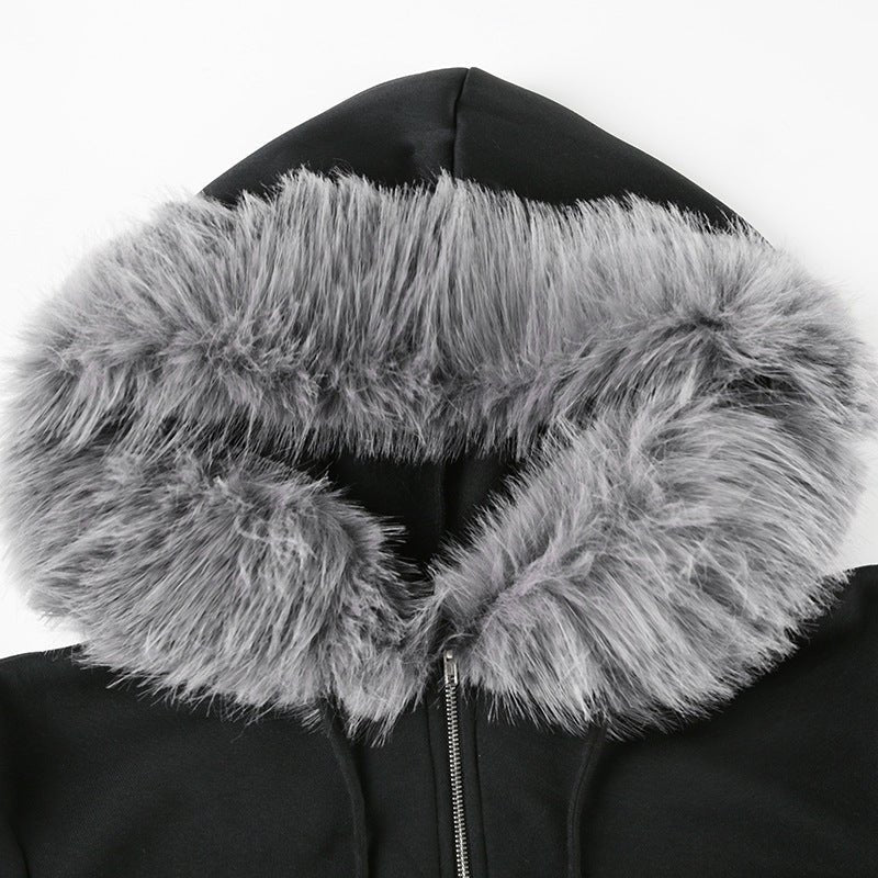 American Retro Small Letter Embroidery Fleece Padded Coat - AmiraMart