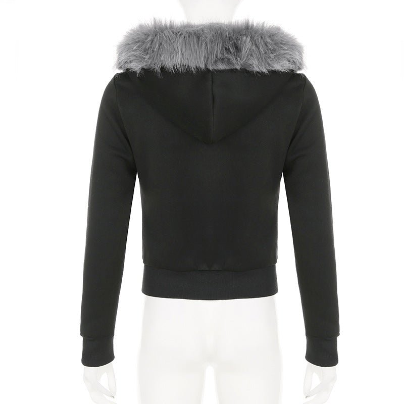 American Retro Small Letter Embroidery Fleece Padded Coat - AmiraMart