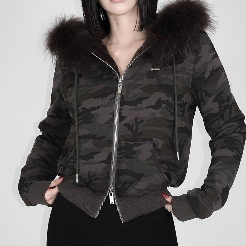 American Retro Small Letter Embroidery Fleece Padded Coat - AmiraMart
