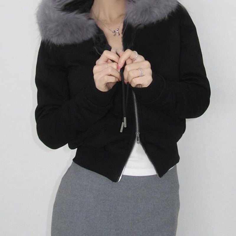 American Retro Small Letter Embroidery Fleece Padded Coat - AmiraMart
