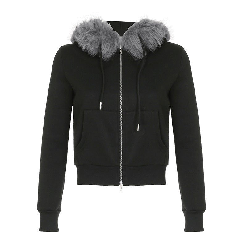 American Retro Small Letter Embroidery Fleece Padded Coat - AmiraMart