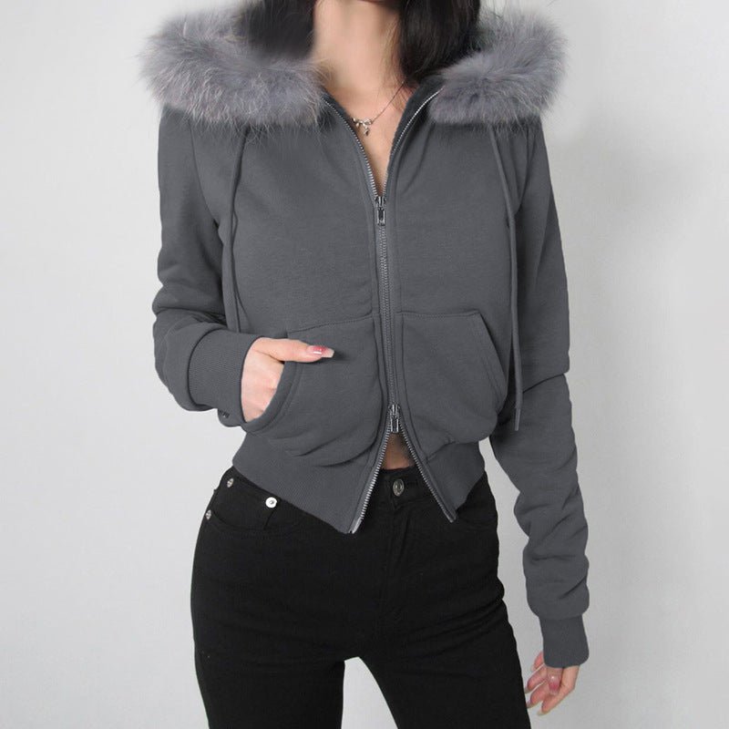 American Retro Small Letter Embroidery Fleece Padded Coat - AmiraMart