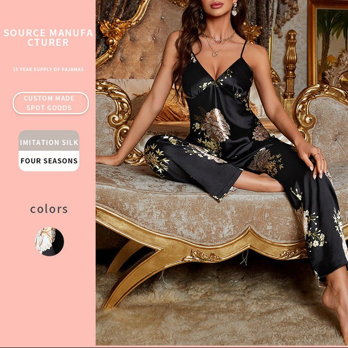 Artificial Silk Camisole & Trousers Pajama Set - AmiraMart