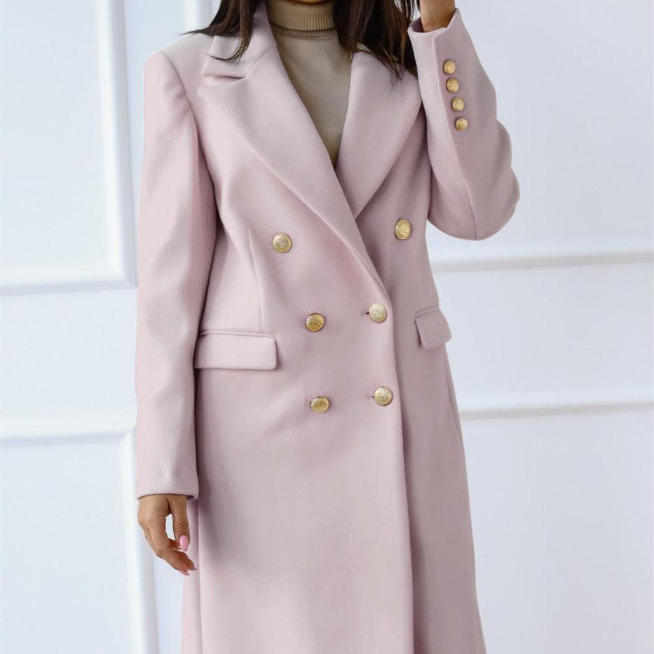 Autumn And Winter Long Metal Buckle Tweed Jacket For Women - AmiraMart