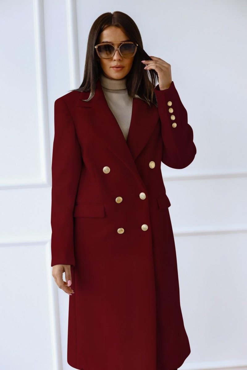 Autumn And Winter Long Metal Buckle Tweed Jacket For Women - AmiraMart