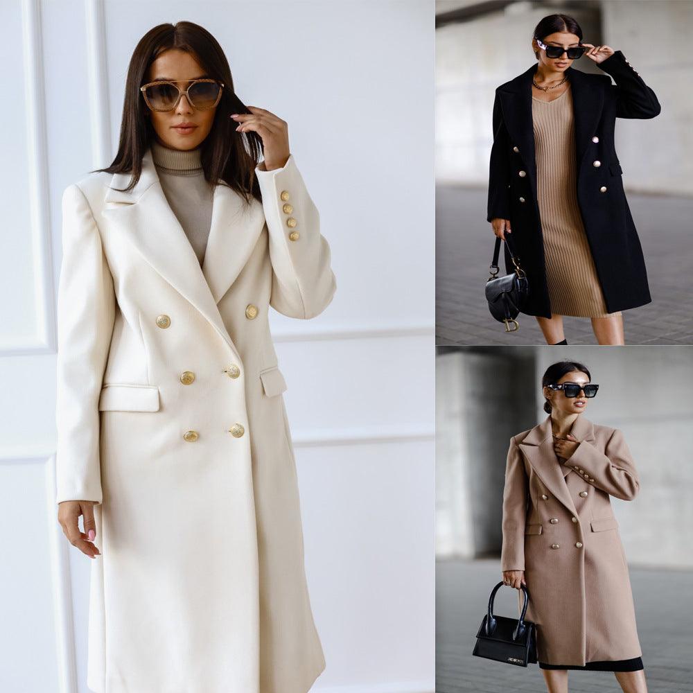Autumn And Winter Long Metal Buckle Tweed Jacket For Women - AmiraMart