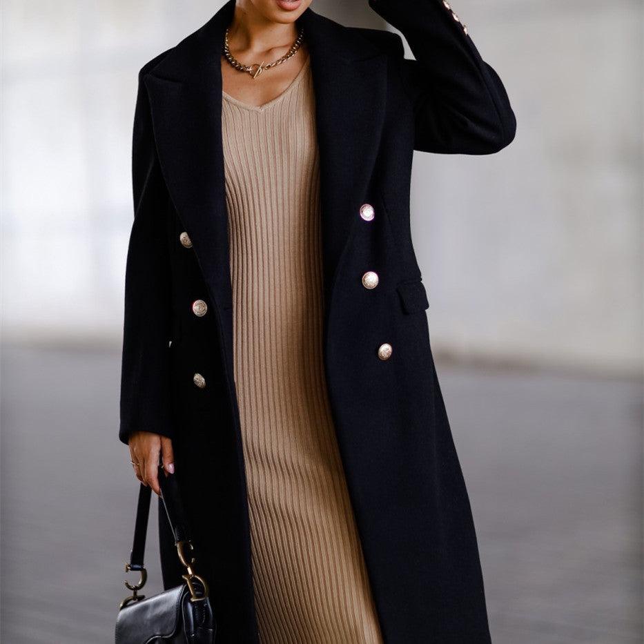 Autumn And Winter Long Metal Buckle Tweed Jacket For Women - AmiraMart