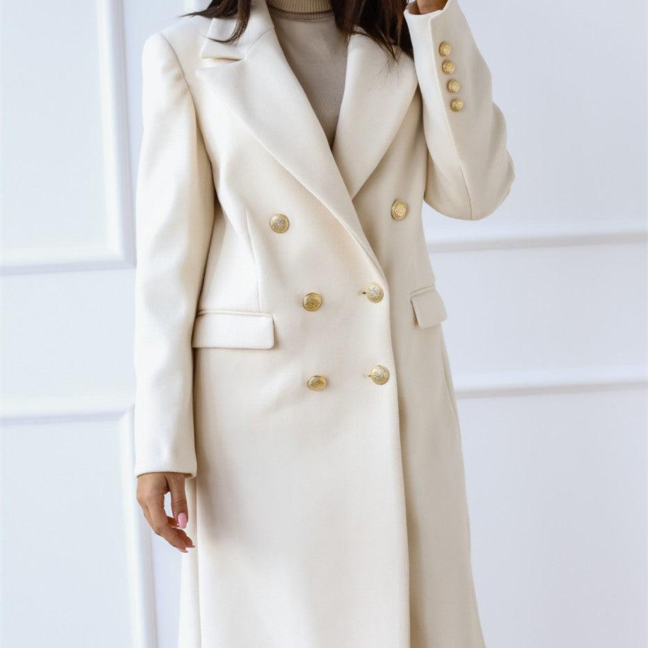 Autumn And Winter Long Metal Buckle Tweed Jacket For Women - AmiraMart