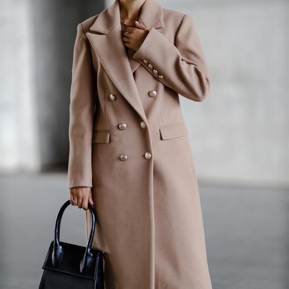 Autumn And Winter Long Metal Buckle Tweed Jacket For Women - AmiraMart