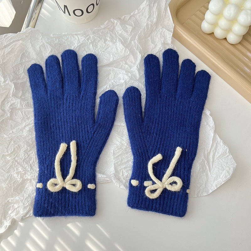 Autumn And Winter New Bow Pure Color Warm Gloves - AmiraMart