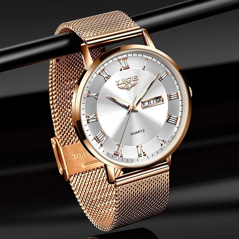 Thin Ladies Quartz Dual Calendar Waterproof Watch - AmiraMart