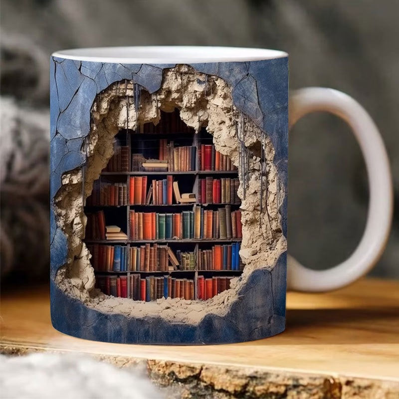 Ceramic 3D Bookshelf Mug Creative Space Design - AmiraMart