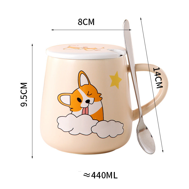 Cartoon Cute Corgi Ceramic Mug Large Capacity - AmiraMart