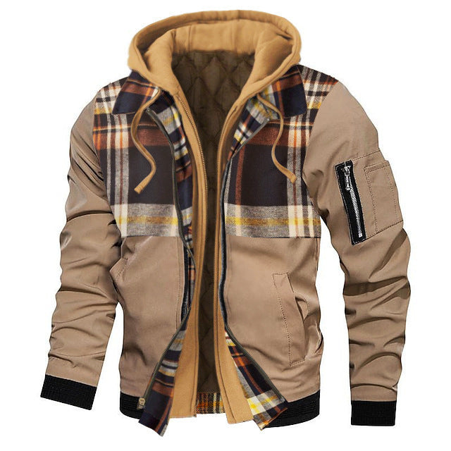 Beige jacket with plaid lining on a white background
