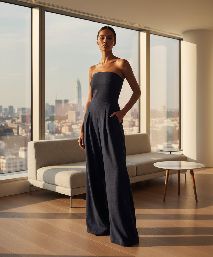 Backless Jumpsuit – Loose Tube Top & Wide Leg - AmiraMart
