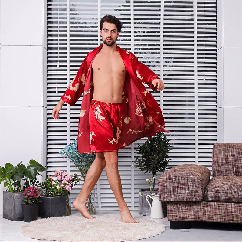 Bathrobe Silk Nightgown And Short Pajama - AmiraMart