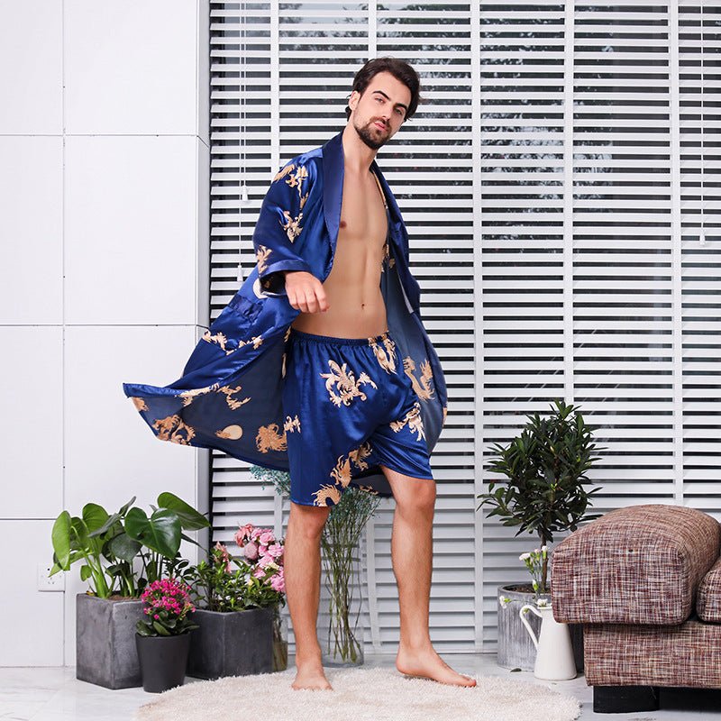Bathrobe Silk Nightgown And Short Pajama - AmiraMart
