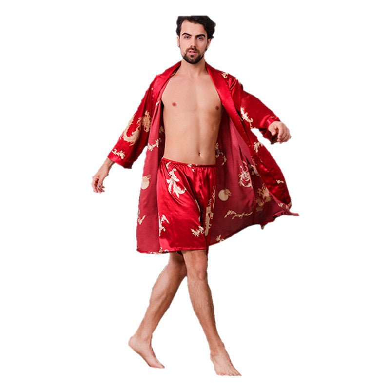 Bathrobe Silk Nightgown And Short Pajama - AmiraMart
