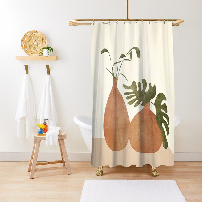 Green Plant Print Waterproof Anti - mildew Shower Curtain - AmiraMart