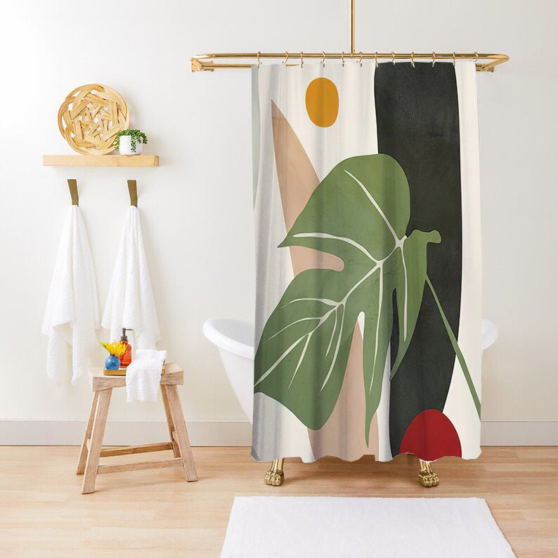 Green Plant Print Waterproof Anti - mildew Shower Curtain - AmiraMart