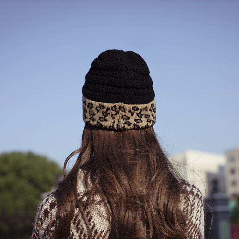 Beanie Women's Warm Leopard Print Knitted Hat Winter - AmiraMart
