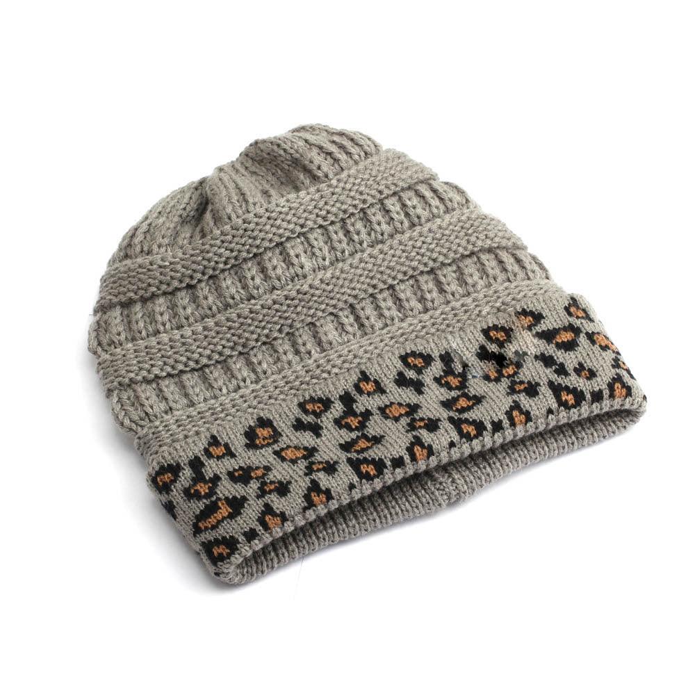 Beanie Women's Warm Leopard Print Knitted Hat Winter - AmiraMart