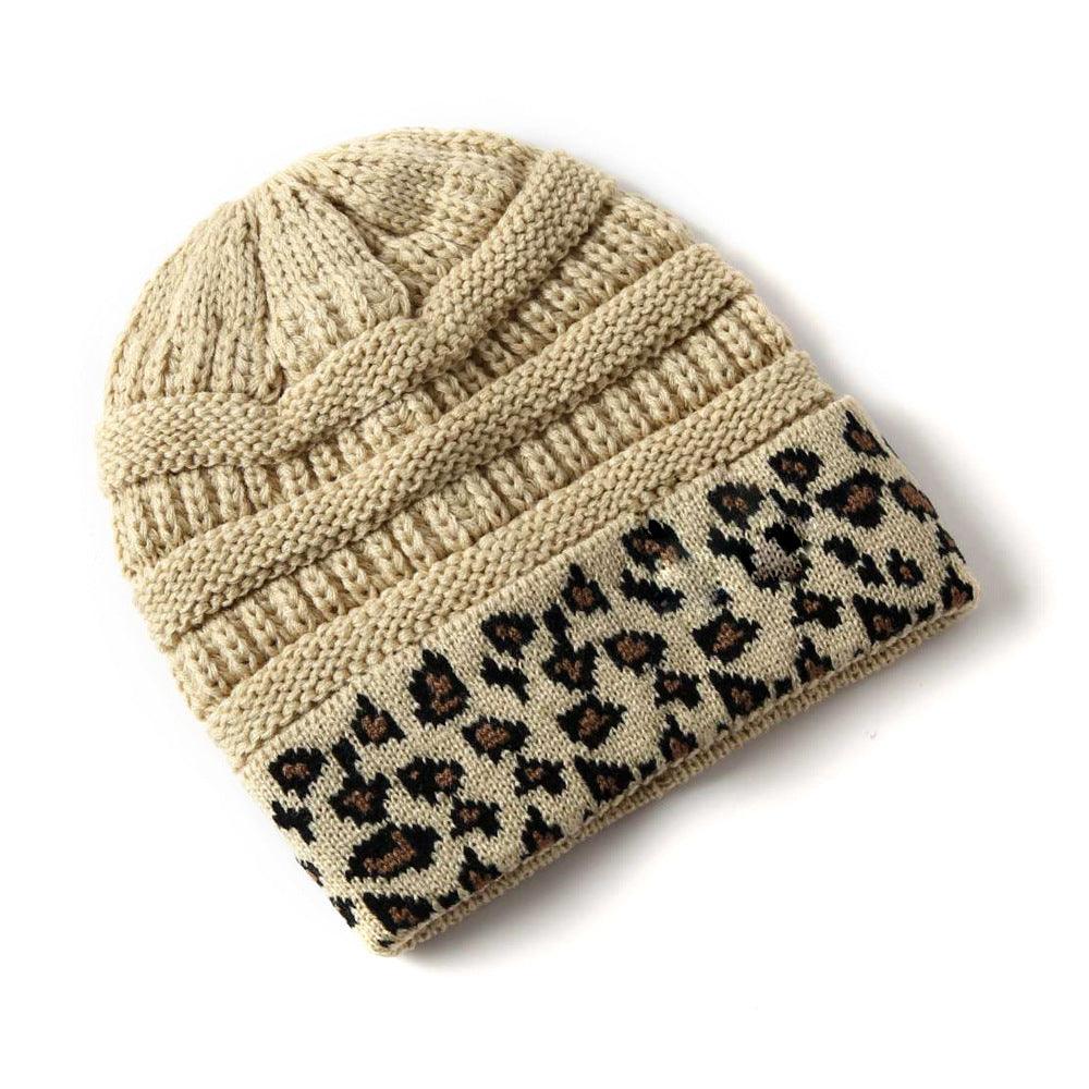 Beanie Women's Warm Leopard Print Knitted Hat Winter - AmiraMart