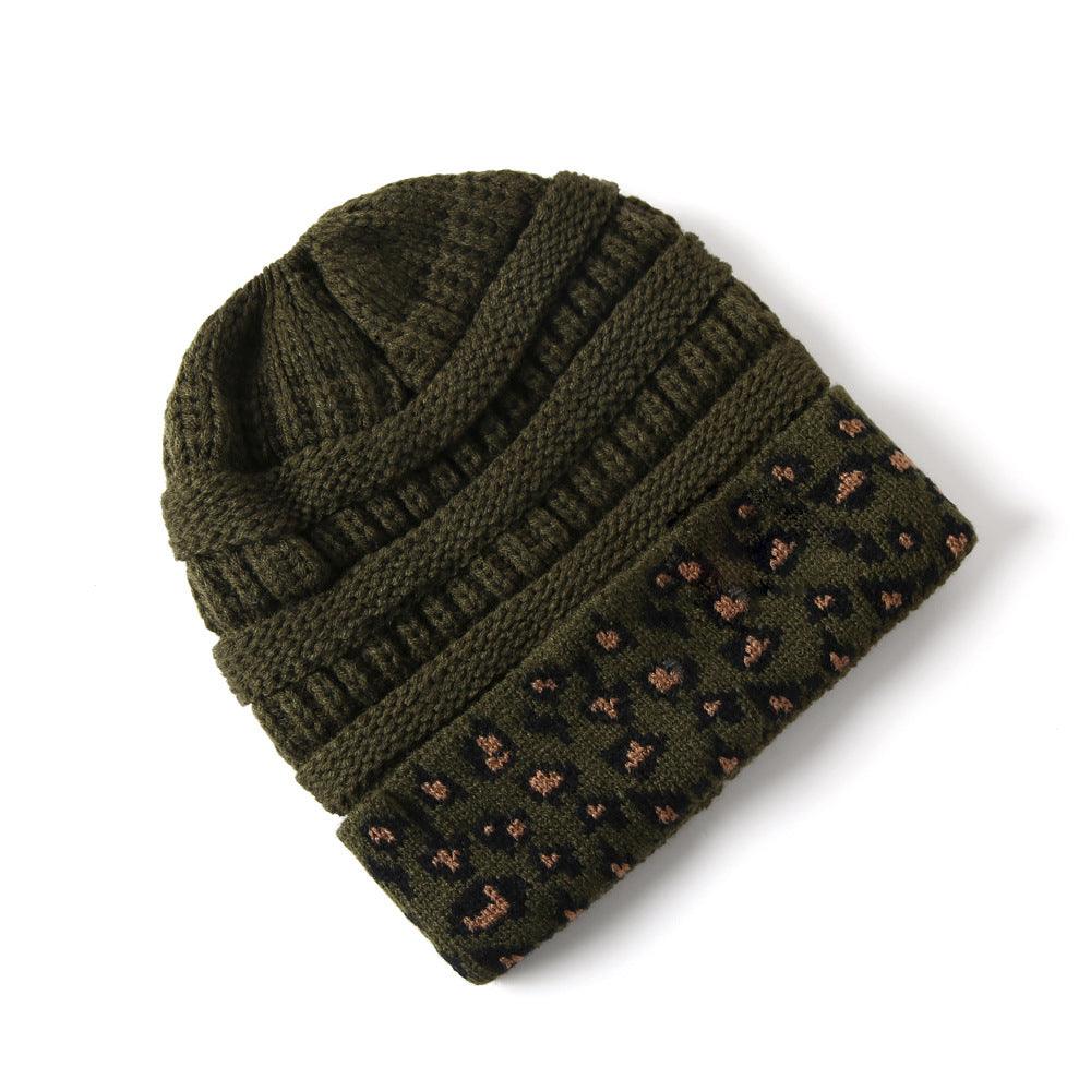 Beanie Women's Warm Leopard Print Knitted Hat Winter - AmiraMart