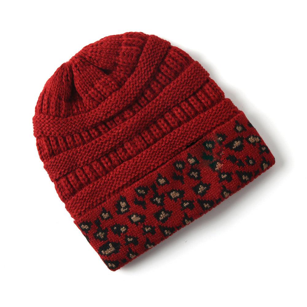 Beanie Women's Warm Leopard Print Knitted Hat Winter - AmiraMart