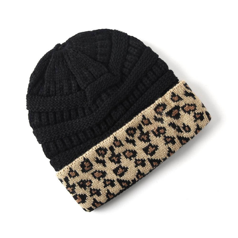 Beanie Women's Warm Leopard Print Knitted Hat Winter - AmiraMart