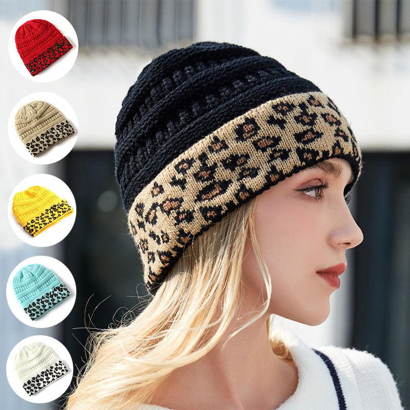 Beanie Women's Warm Leopard Print Knitted Hat Winter - AmiraMart