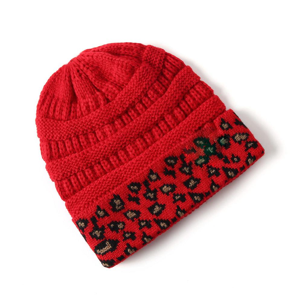 Beanie Women's Warm Leopard Print Knitted Hat Winter - AmiraMart