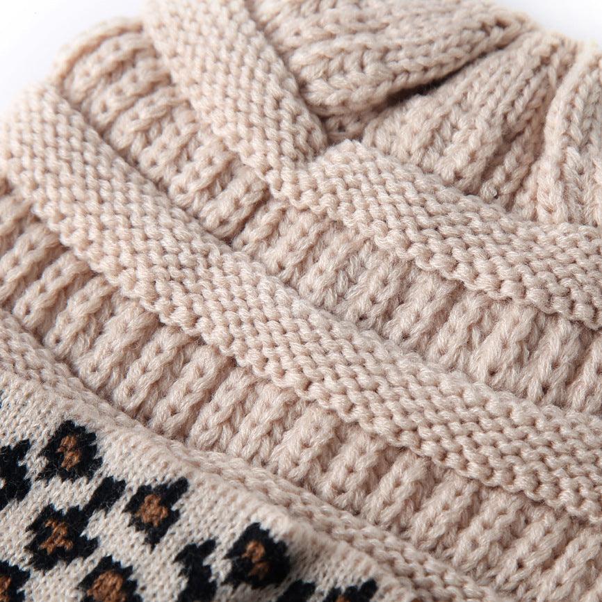 Beanie Women's Warm Leopard Print Knitted Hat Winter - AmiraMart