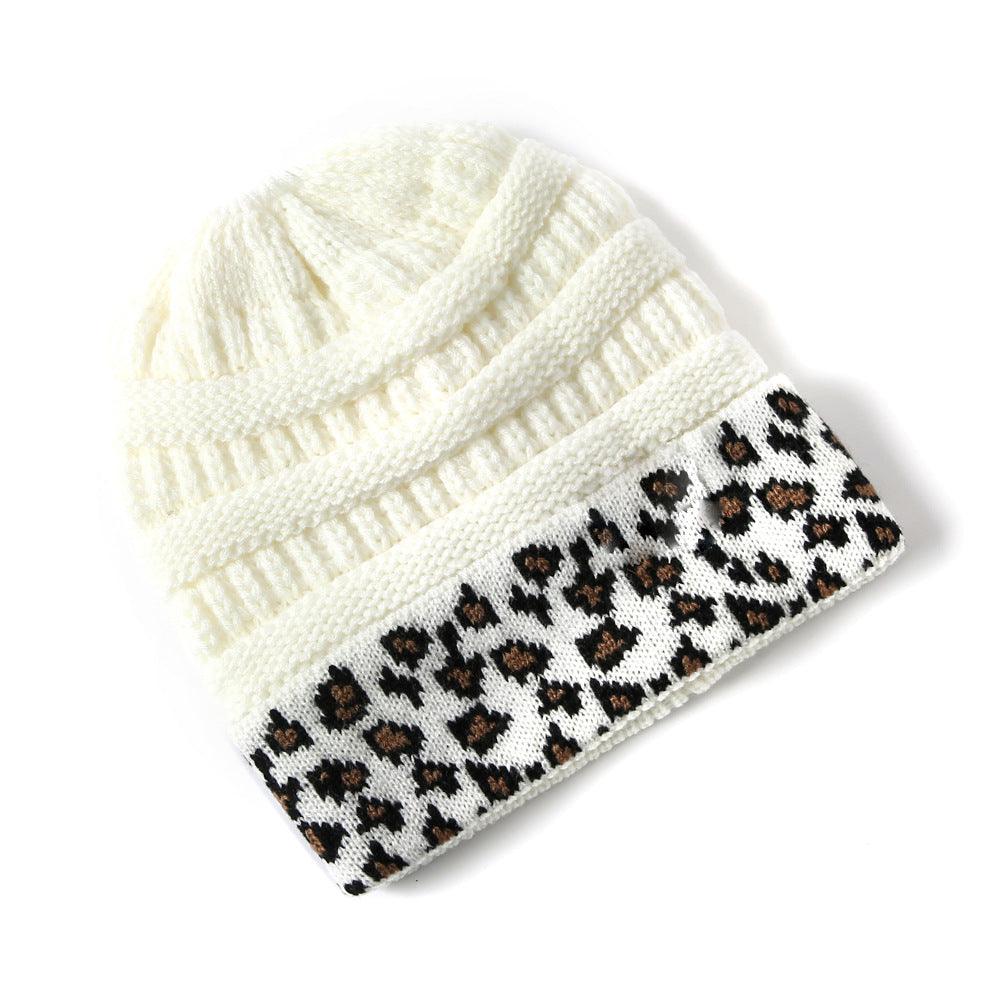 Beanie Women's Warm Leopard Print Knitted Hat Winter - AmiraMart