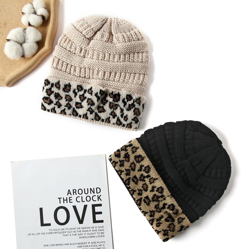 Beanie Women's Warm Leopard Print Knitted Hat Winter - AmiraMart