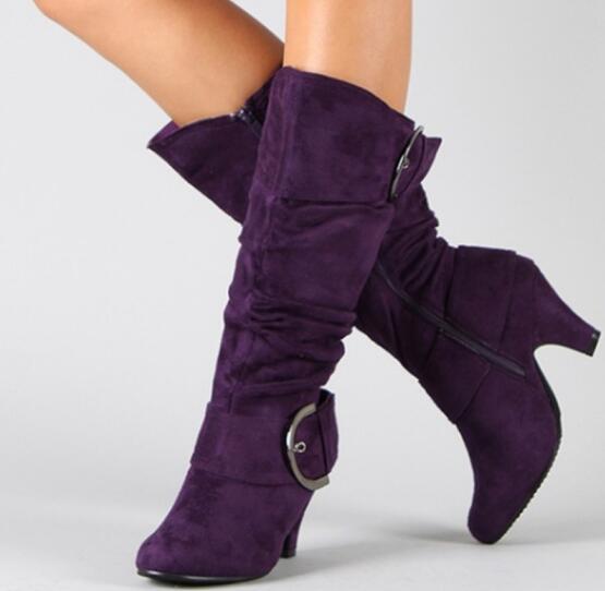 Belt Buckle Mid - Calf Boots for Women - Chunky Heel Boots - AmiraMart