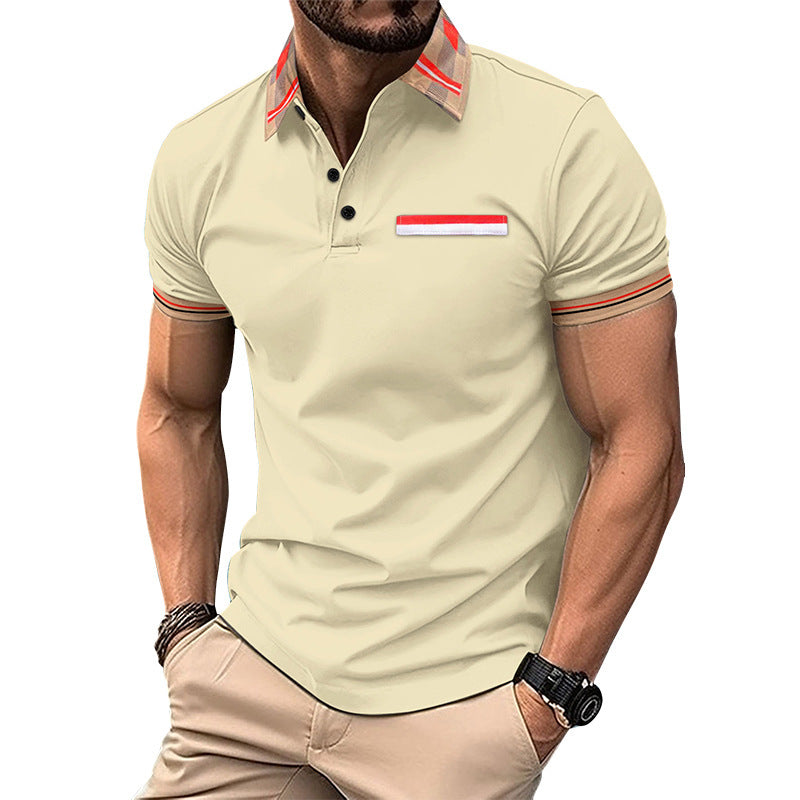 Striped Polo-Collar T-Shirt – Color-Matched Versatile Top - AmiraMart