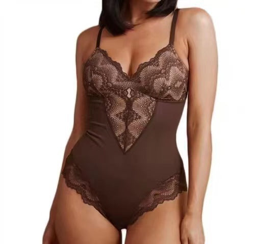 Lace Waistband V-Neck Shaper Top - AmiraMart