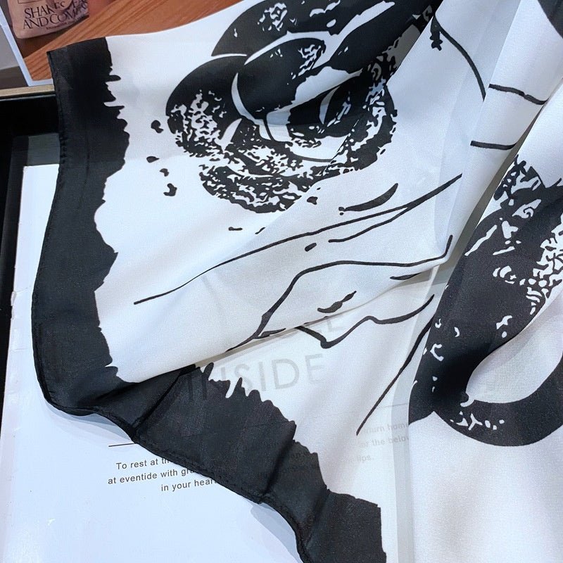 Black And White Floral Scarf - AmiraMart