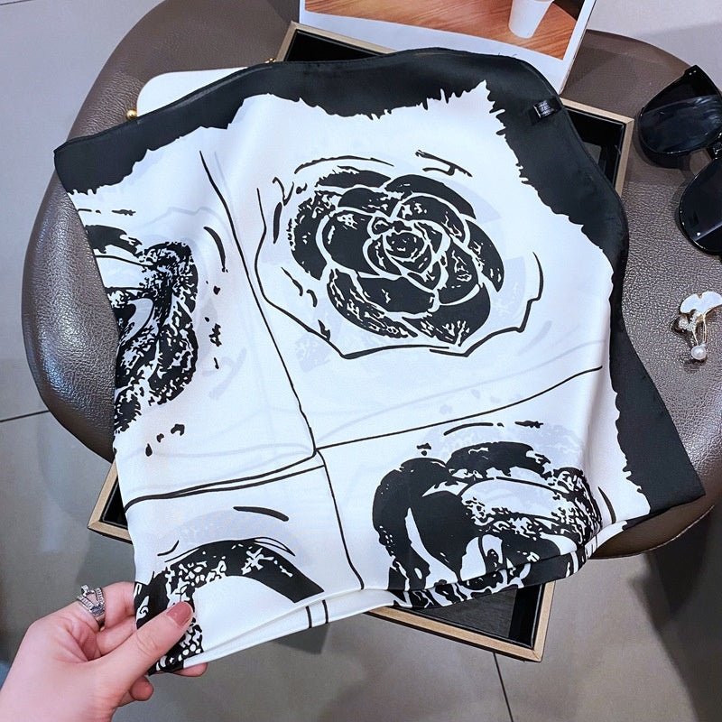 Black And White Floral Scarf - AmiraMart