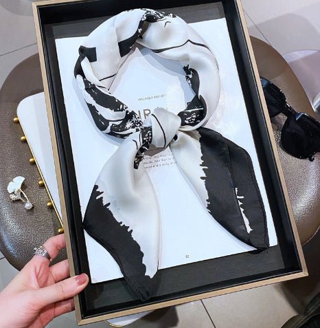 Black And White Floral Scarf - AmiraMart