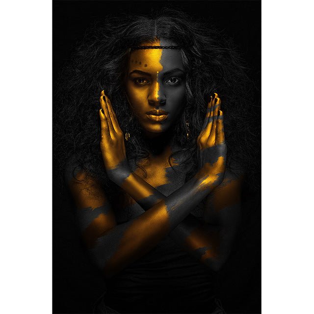 Black Gold Women's High - definition Print Canvas Oil Painting - AmiraMart