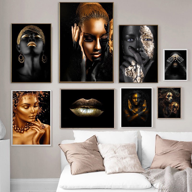 Black Gold Women's High - definition Print Canvas Oil Painting - AmiraMart