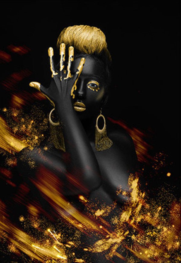 Black Gold Women's High - definition Print Canvas Oil Painting - AmiraMart