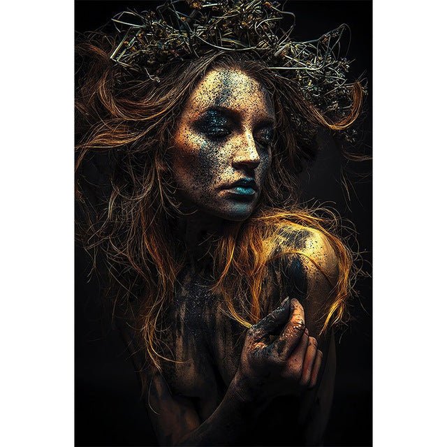 Black Gold Women's High - definition Print Canvas Oil Painting - AmiraMart