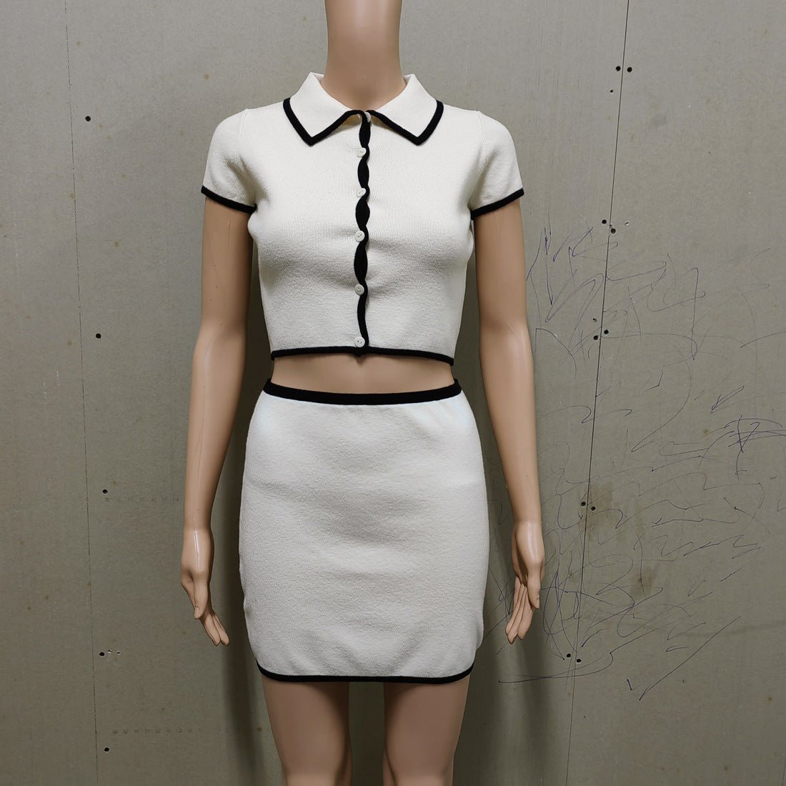 Black Knit Cardigan & Sheath Skirt Set - AmiraMart
