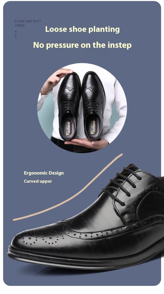 Block Carved Casual Leather Shoes For Men - AmiraMart