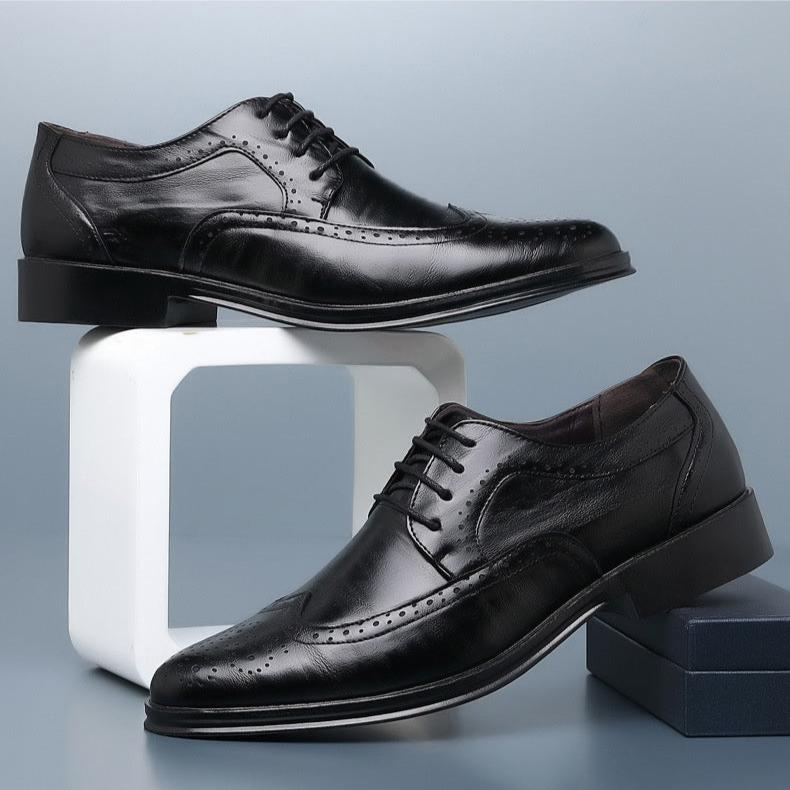Block Carved Casual Leather Shoes For Men - AmiraMart