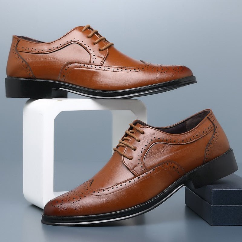 Block Carved Casual Leather Shoes For Men - AmiraMart