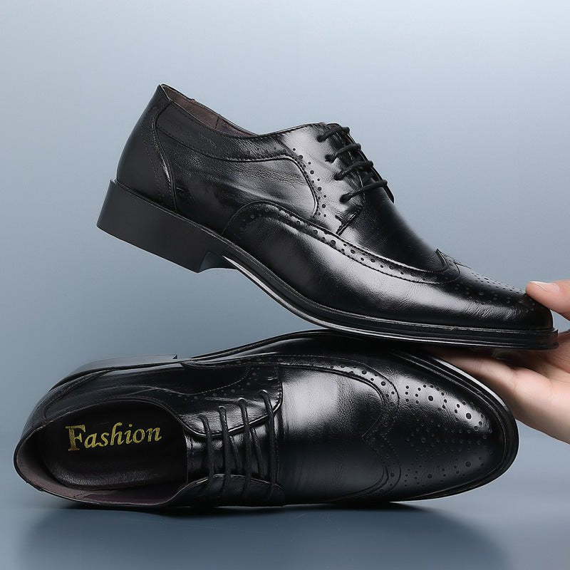 Block Carved Casual Leather Shoes For Men - AmiraMart